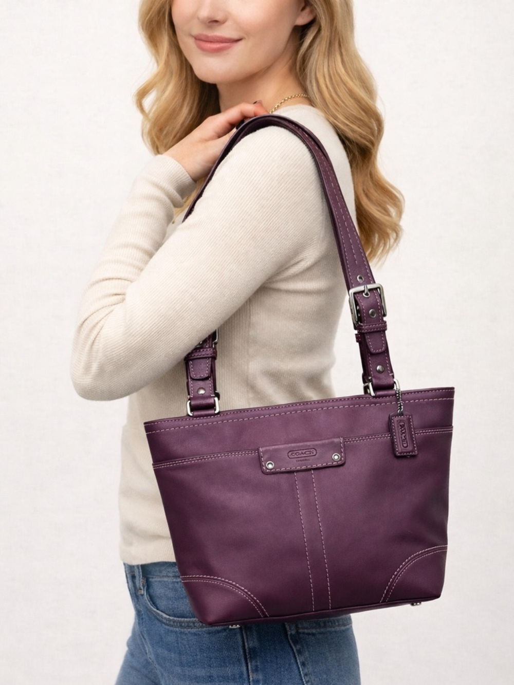 Coach Hampton Plum Berry Women's Shoulder Tote Bag EUC